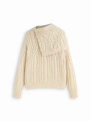 Cable Knit Wool-blend Round Neckline Long Sleeve Oversized Top With Shawl