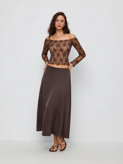Lace Floral Off-shoulder Long Sleeve Lettuce Trim Top