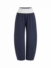 Cotton-blend Mid Rise Colorblock Pocket Barrel-leg Trousers
