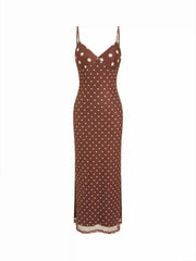 Polka Dot V-neck Slim Split Bodycon Maxi Dress