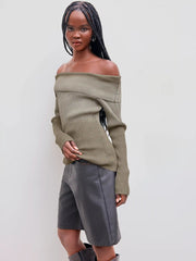 Knit Off-shoulder Gradient Long Sleeve Top