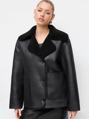 Faux Shearling Collar Button Long Sleeve Oversized Jacket