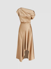 Asymmetrical Boat Neck Ruffle Maxi Dress