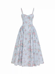 Textured Sculptural Floral Sweetheart Floral High Rise Flared Midi Dress