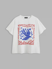 Cotton-blend Round Neckline Bird Graphic Tee Curve & Plus