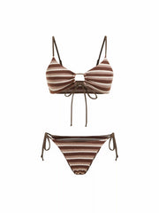 Solid O-Ring Front Tied Bikini Set