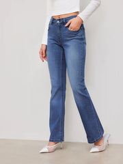High Stretch Cider Denim Low Rise Solid Pocket Bootcut Jeans
