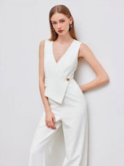 V-neck Solid Wrap Vest Jumpsuit