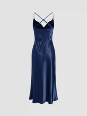 Satin Cowl Neck Sleeveless Mermaid Midi Dress