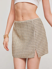 Tweed Low Rise Split Mini Skirt