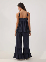 Linen-blend Sweetheart Ruffle Cami Top & Mid Rise Wide Leg Trousers Set