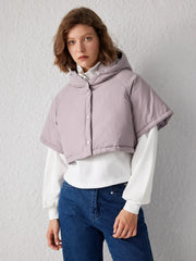 Hooded Solid Button Puffer Crop Jacket