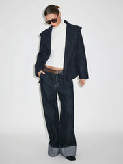 Wool-look High Neck Double Breasted Oversized Jacket
