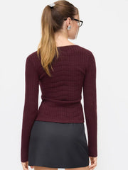 Knit Textured V-neck Long Sleeve Button Cardigan