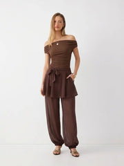 Chiffon Low Rise Ruffled Knotted Bloomer Trousers