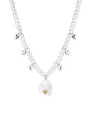 GHOST & HEART FAUX PEARL BEADED PENDANT NECKLACE