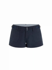 Cotton-blend Low Rise Utility Pocket Micro Shorts