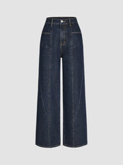 Mid Waist Pocket Straight Leg Jeans