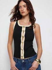Color-Blocked Ribbed Knit Round Neck Crop Top