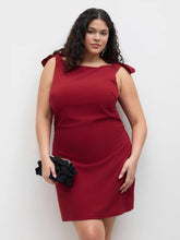 Boat Neck Solid Ruched Bowknot Mini Dress Curve & Plus