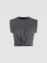 Solid Round Neckline Twist Short Sleeve Crop Top