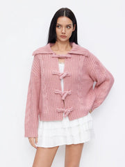 Cable Knit Collar Tie Front Cardigan