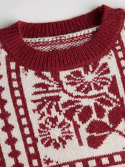 Knit Round Neckline Floral Contrasting Binding Sweater
