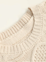 Cable Knit Round Neck Cut Out Knotted Sweater