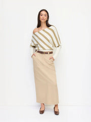Knit Striped Asymmetrical Neck Long Sleeve Top