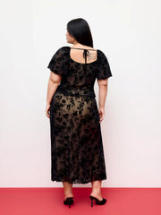 Mesh Sweetheart Floral Lace Ruffled Top & Lettuce Trim Mermaid Maxi Skirt Set Curve & Plus