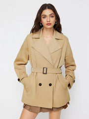 Collar Double Breasted Oversized Trench Coat With Belt
