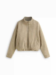 Wool-look Stand Collar Zip Through Oversized Bomber