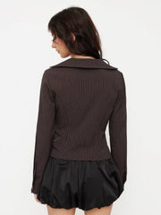 V-Neck Striped Ruched Front Blouse