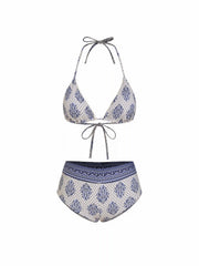 Halter Neckline Aztec Knotted Triangle Shorts Bikini Set
