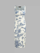 Toile de Jouy Ruched Split Maxi Dress