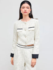 Tweed Roll Up Faux Pearl Jacket