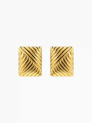 SQUARE 18K GOLD PLATED STAINLESS STEEL TEXTURED STUD EARRINGS