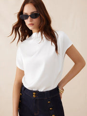 Satin Stand Collar Ruched Short Sleeve Bodysuit