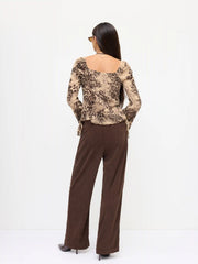 Corduroy Mid Rise Metal Button Straight Leg Trousers