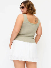 Cotton-blend Mid Rise Textured Bowknot Ruffle Hem Mini Skirt Curve & Plus