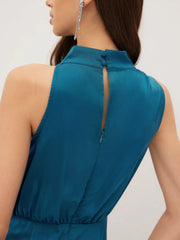 High Neck Sleeveless Ruched Maxi Dress