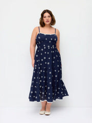 Embroidery Floral Tiered Lace Trim Flared Maxi Dress Curve & Plus