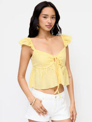 Textured Sweetheart Ruffle Sleeve Crop Top