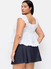 Denim Mid Rise Buckle Mini Skirt With Belt Curve & Plus