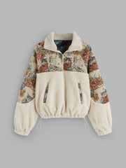 Fleece Collar Floral Cat Knotted Sweatshirt