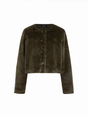 Faux Fur Round Neckline Long Sleeve Oversized Crop Jacket