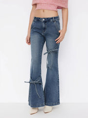 Stretch Cider Denim Low Rise Bowknot Flared Jeans