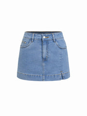 Micro shorts vaqueros de cintura alta con detalle metálico