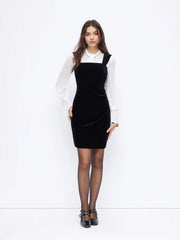 Velvet Square Neck Ruched Mini Pinafore Dress