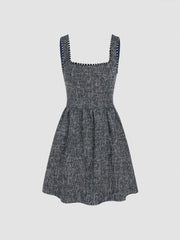 Tweed U-neckline Solid Mini Dress